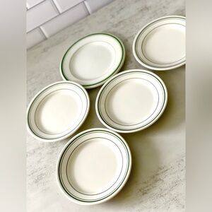 6 (one not pictured) Vintage green stripe saucers  ironstone restaurant ware